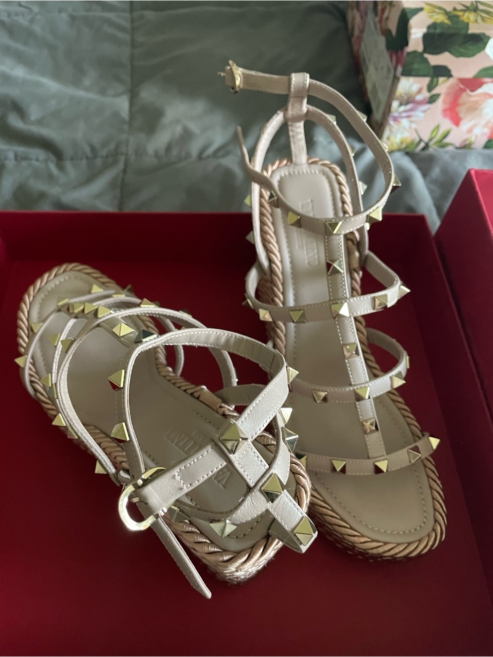 Studded Strappy Women's Sandals in Metallic Gold